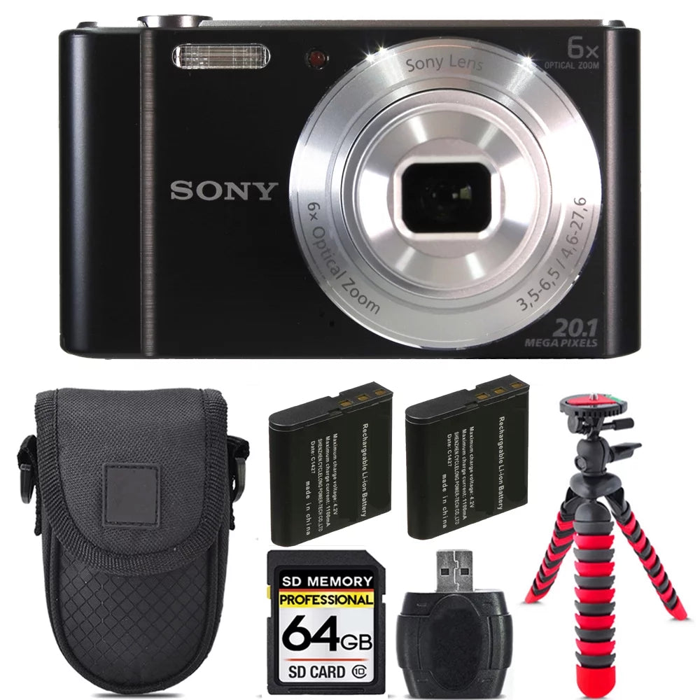 Sony cyber-shot dsc-w810 digital camera + extra battery +tripod + case -64gb kit