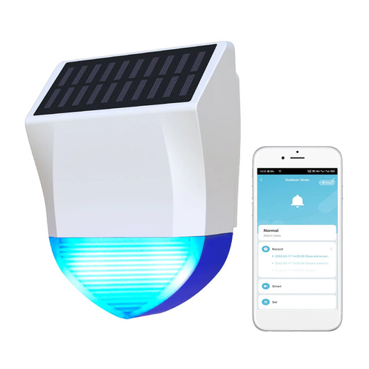 Solar powered wifi alarm bt 5.0 smart alarm ipx5 waterproof real-time sound light alarm app control intelligent linkage home device