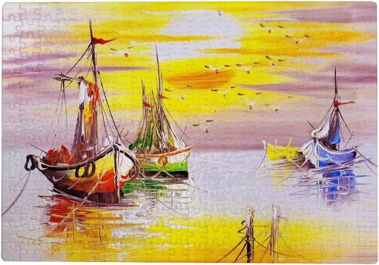 Wellsay jigsaw puzzles oil painting vintage sailing boat sea ocean sunset for kids adults education