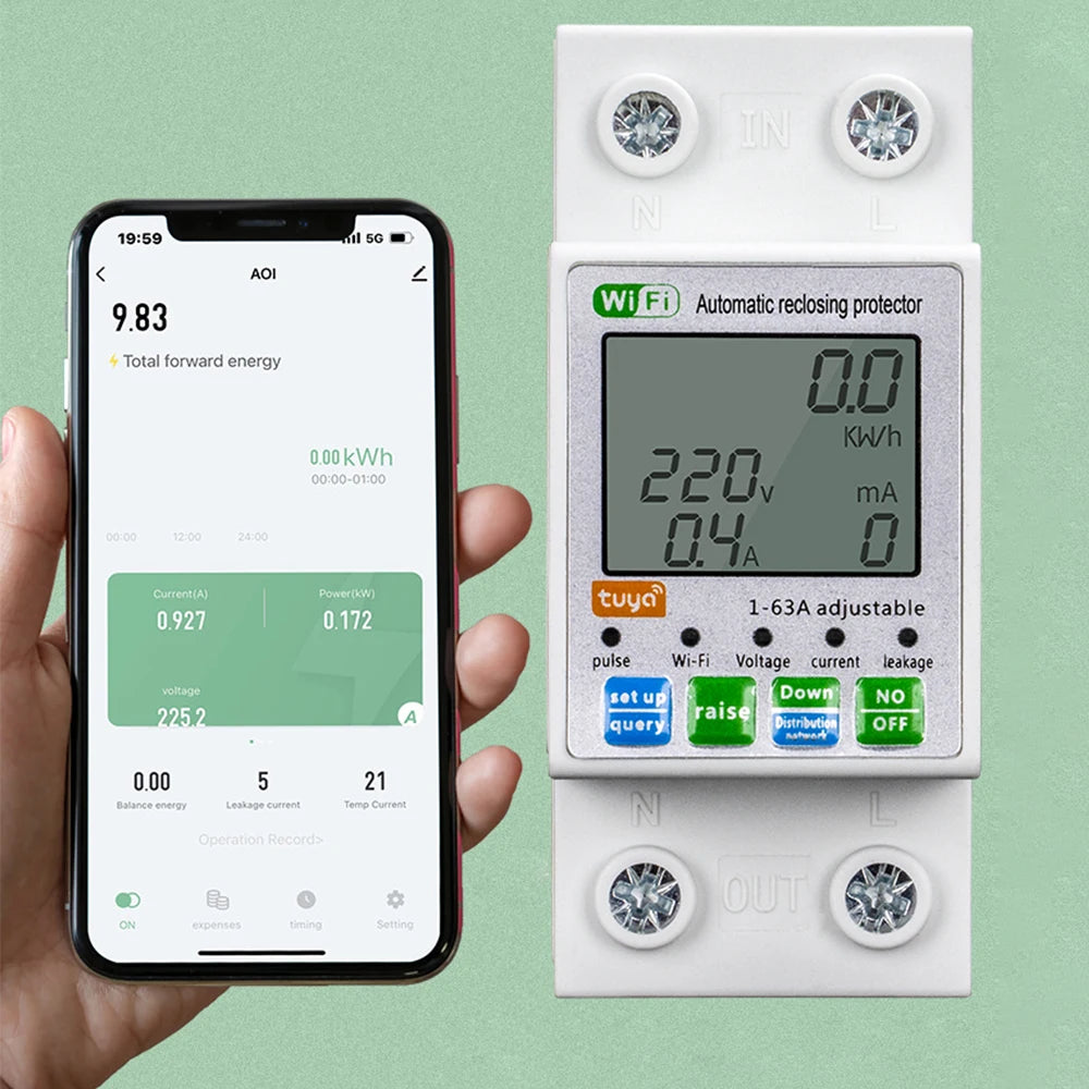 Xiaomi 63a din rail wifi smart energy meter timer power monitor kwh meter wattmeter 110v 220v smart life alexa google home alice