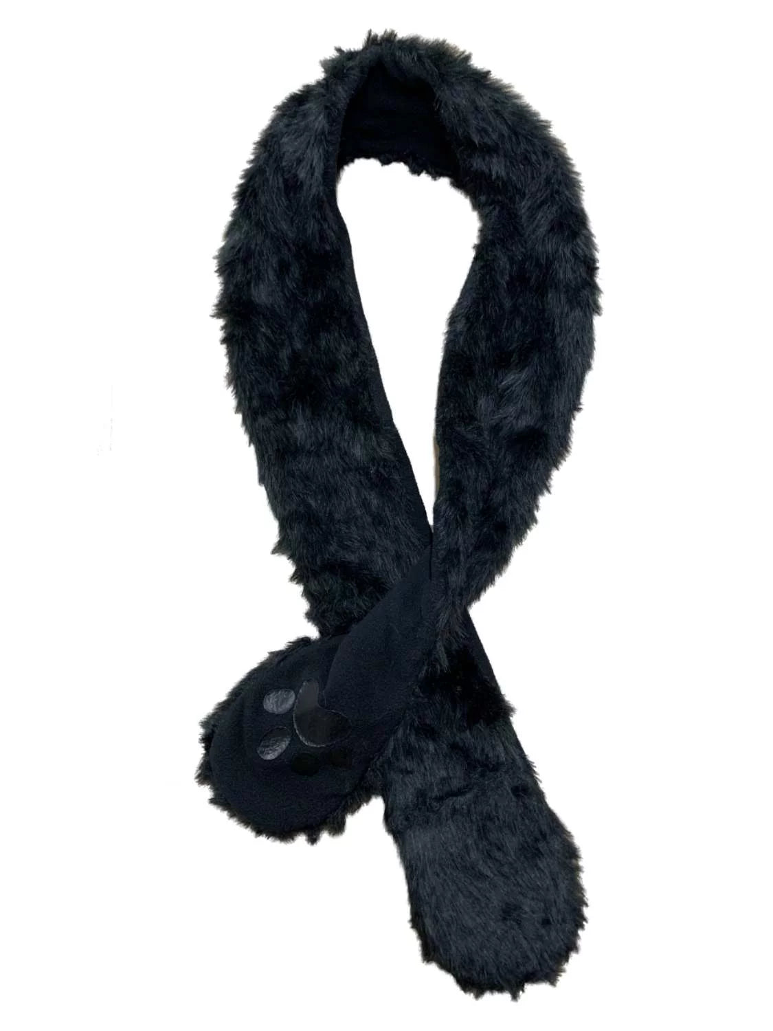 Womens black faux fur scarf & hand warmer