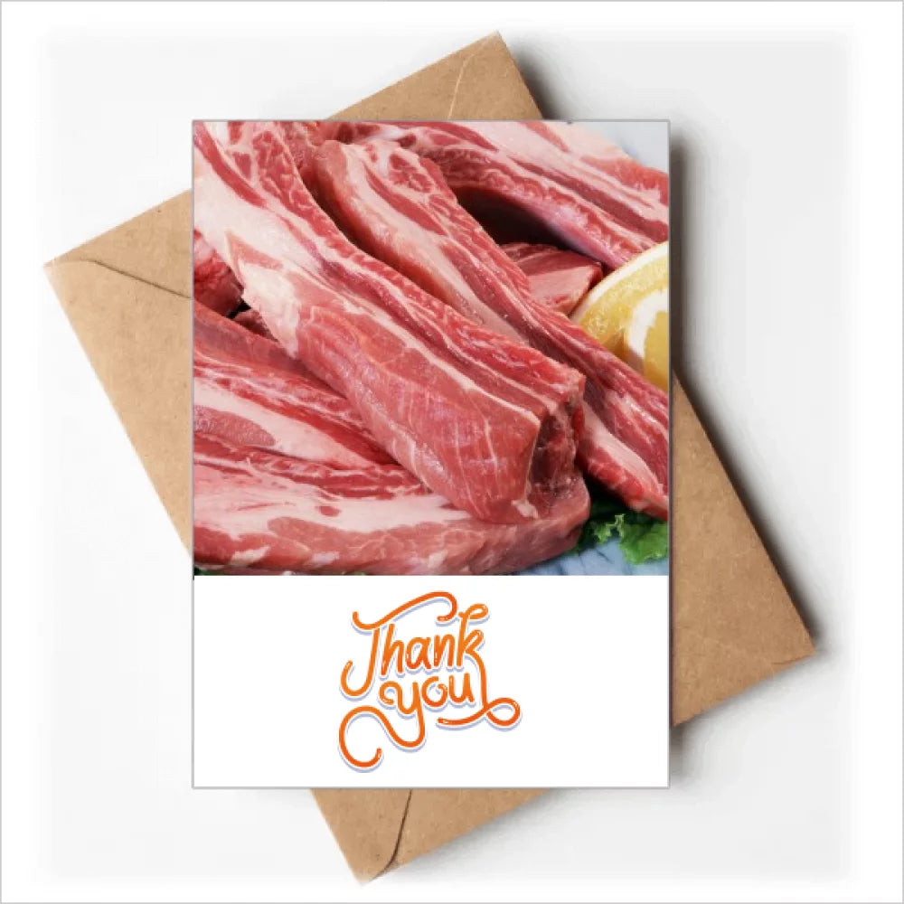 Rib chop raw meat food texture thank you cards envelopes blank note