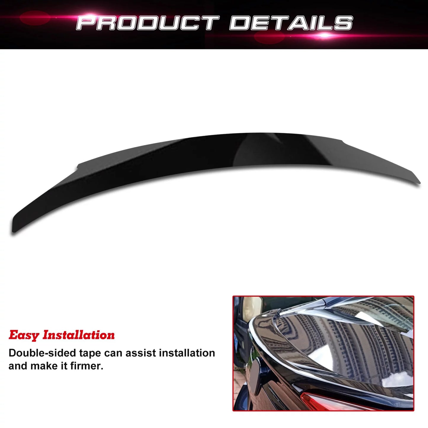 Xotic tech 4dr jdm style glossy black rear trunk lip wing spoiler compatible with honda civic 2016-2021 10th gen