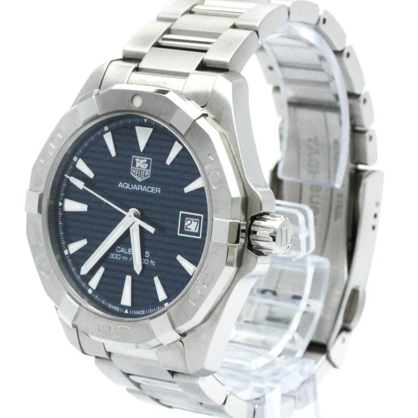 Pre-owned polished tag heuer aquaracer calibre 5 steel automatic watch way2112 bf570555 (good)