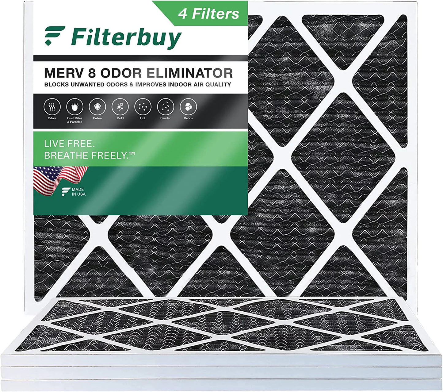 Filterbuy 16x20x1 merv 8 odor eliminator pleated hvac ac furnace air filters with activated carbon (4-pack)