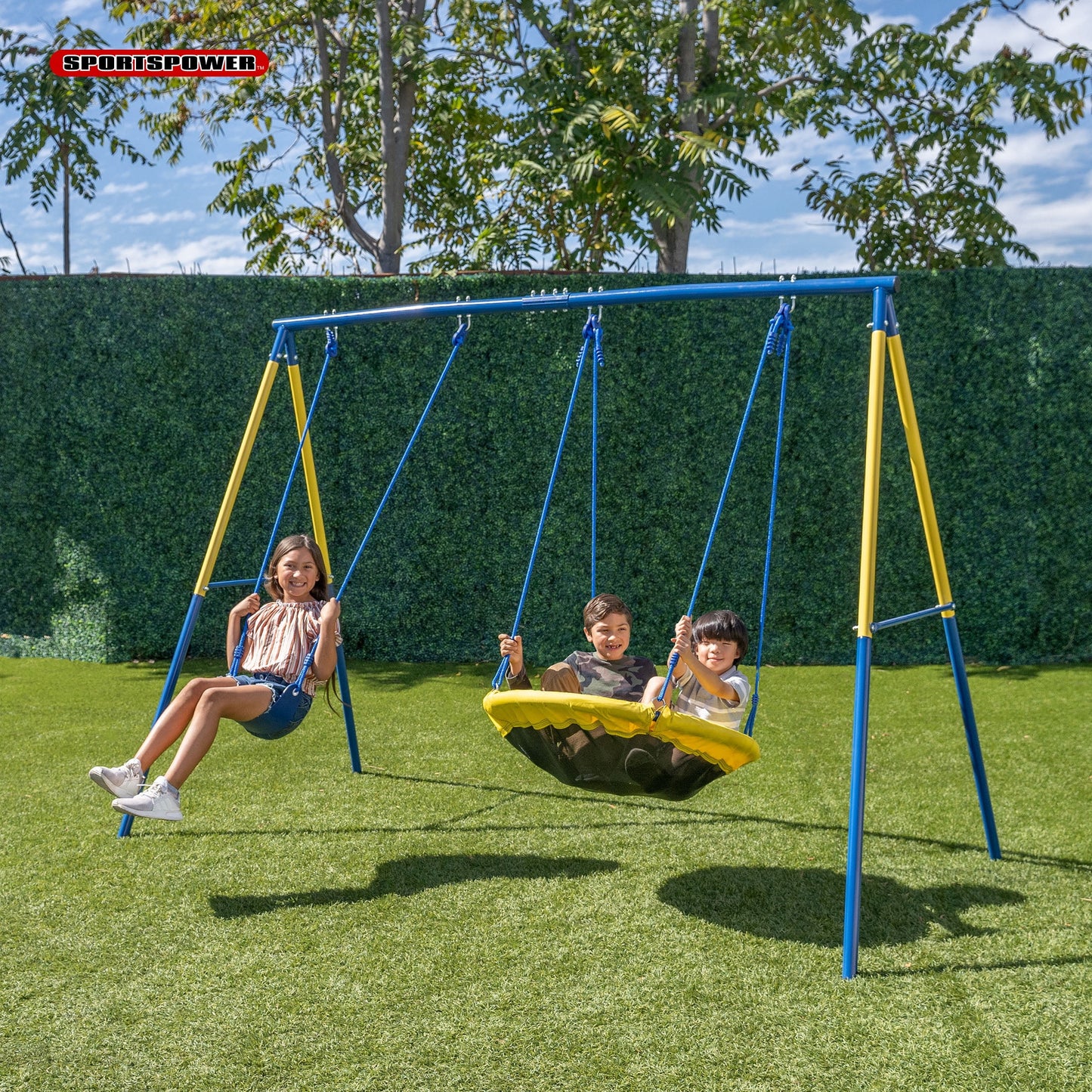 Sportspower swing and saucer swing metal set with heavy duty a-frame, holds up to 300 lb.