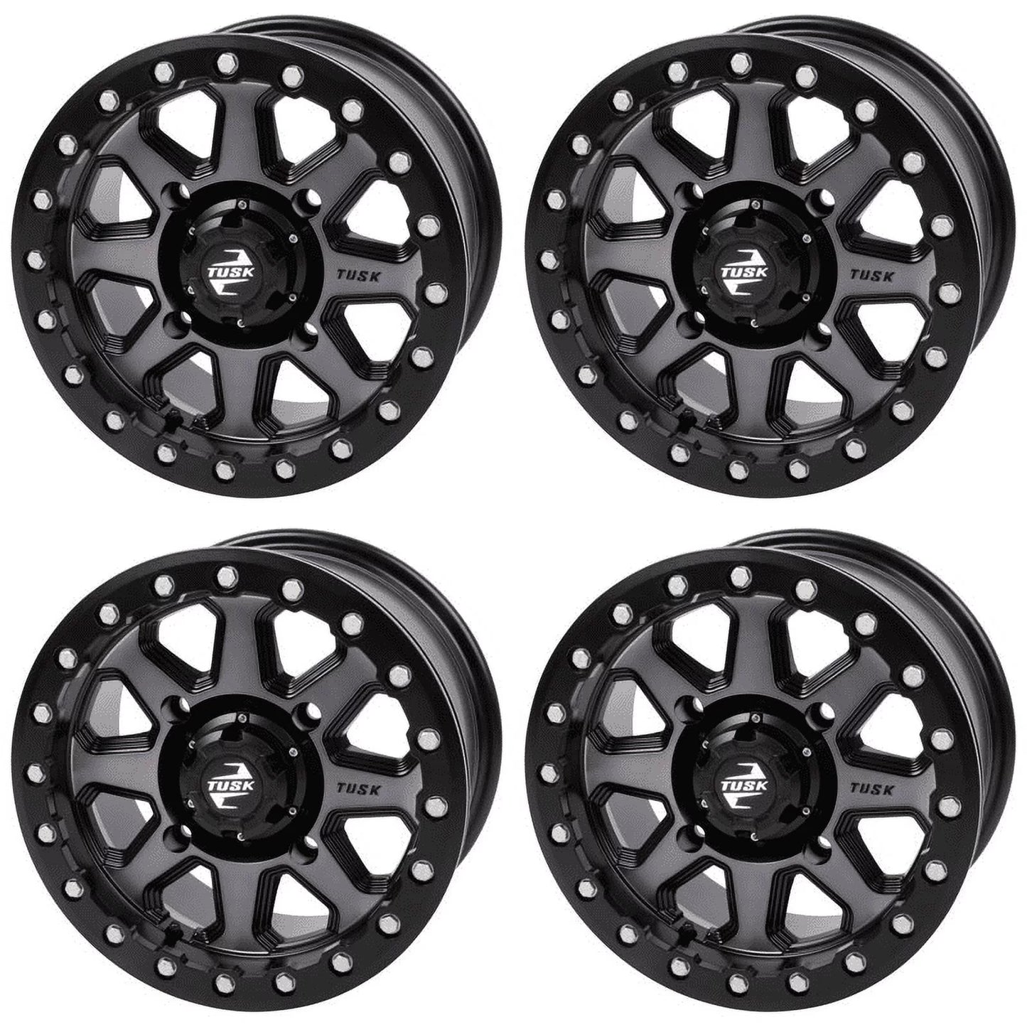 (4 pack) 4/156 tusk uinta beadlock wheel 14x7 4.0 + 3.0 gunmetal/black for yamaha wolverine rmax 4 1000 r-spec 2022