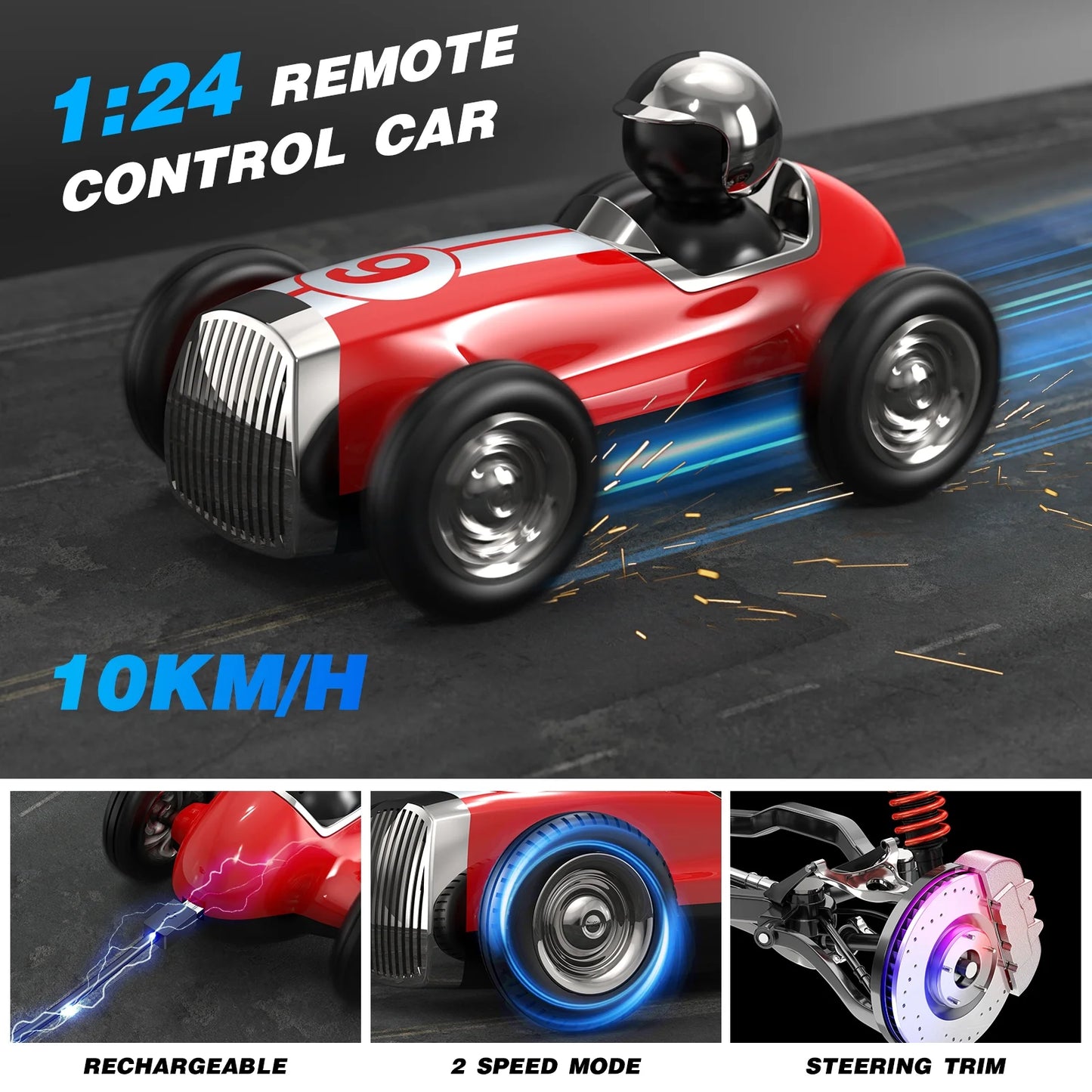 Auoshi remote control car with 2.4ghz wireless bluetooth speaker 2 speed mode fast rc car for kids rc trucks music rc stunt car toys for boys girls gifts, red