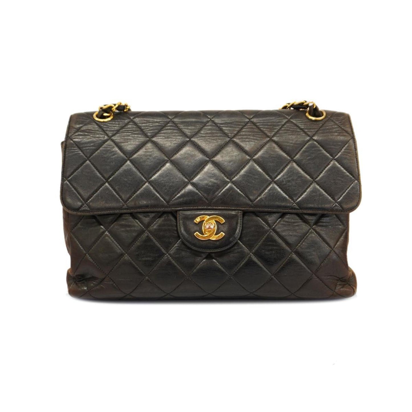 Pre-owned chanel shoulder bag matelasse double face w chain lambskin black women's (good)