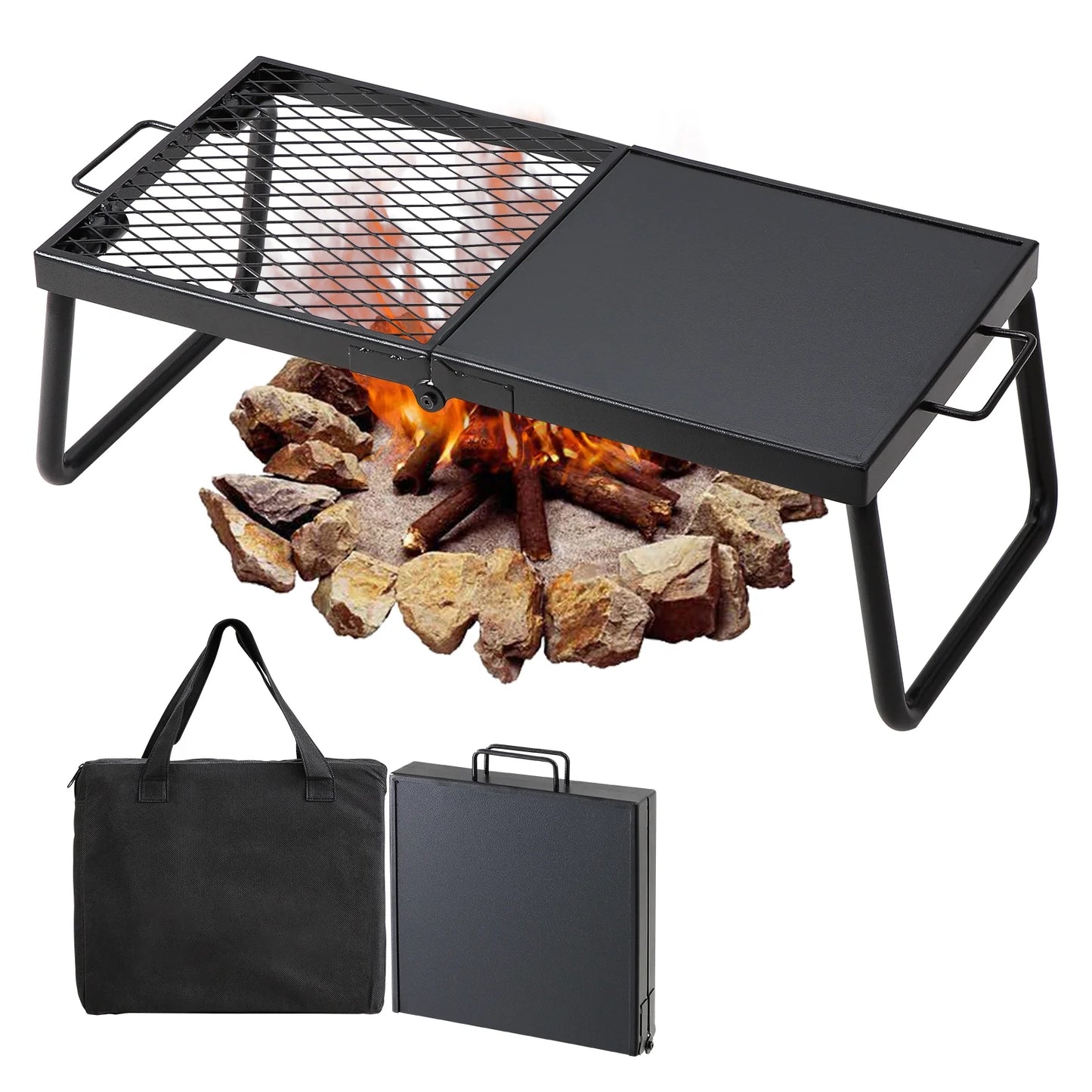 Skyshalo folding campfire grill portable camping fire pit steel outdoor bbq picnic