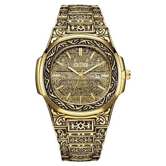 Vintage gold watch for men gift analogue quartz wrist watches with calendar stainless steel strap