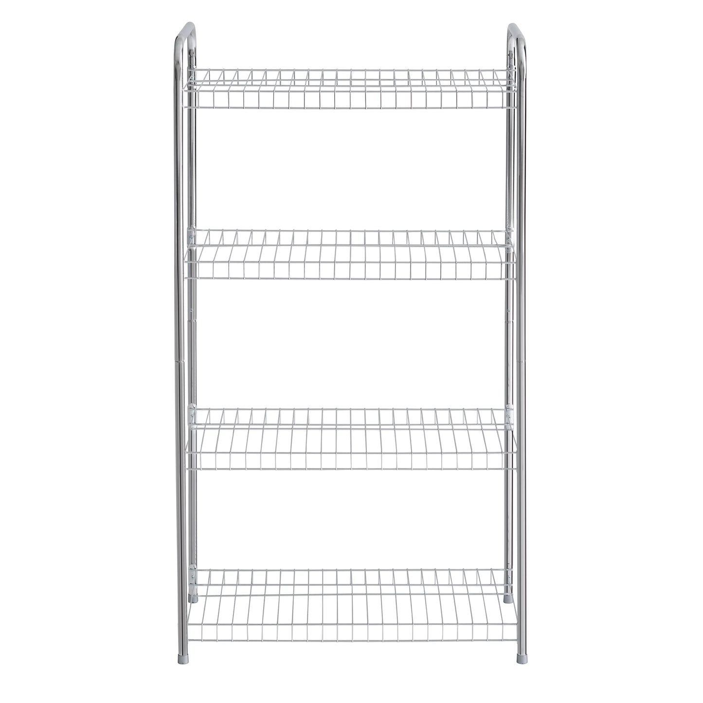 Rubbermaid freestanding 4-tier multipurpose wire shelving unit, satin nickel.