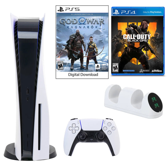 Sony playstation 5 core console with god of war: ragnarok with dual charger and call of duty black ops 4