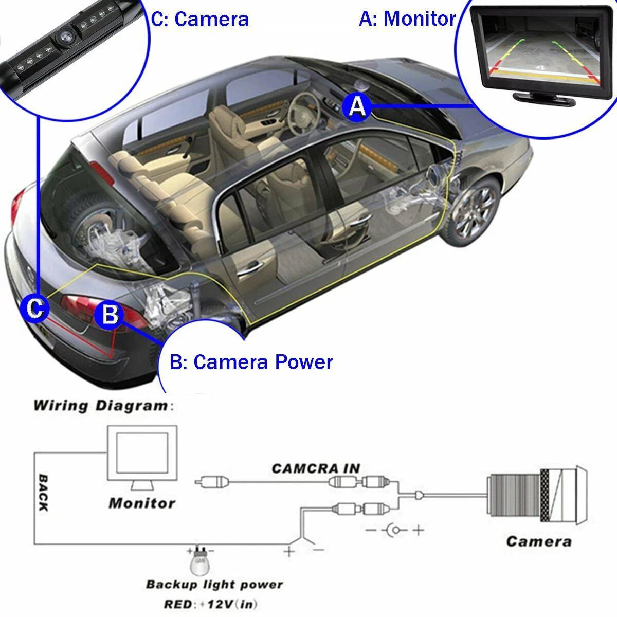 Silver color rear view camera w/ night vision for kenwood ddx26bt ddx-26bt ddx25bt ddx-25bt ddx24bt kw-nt500hdt