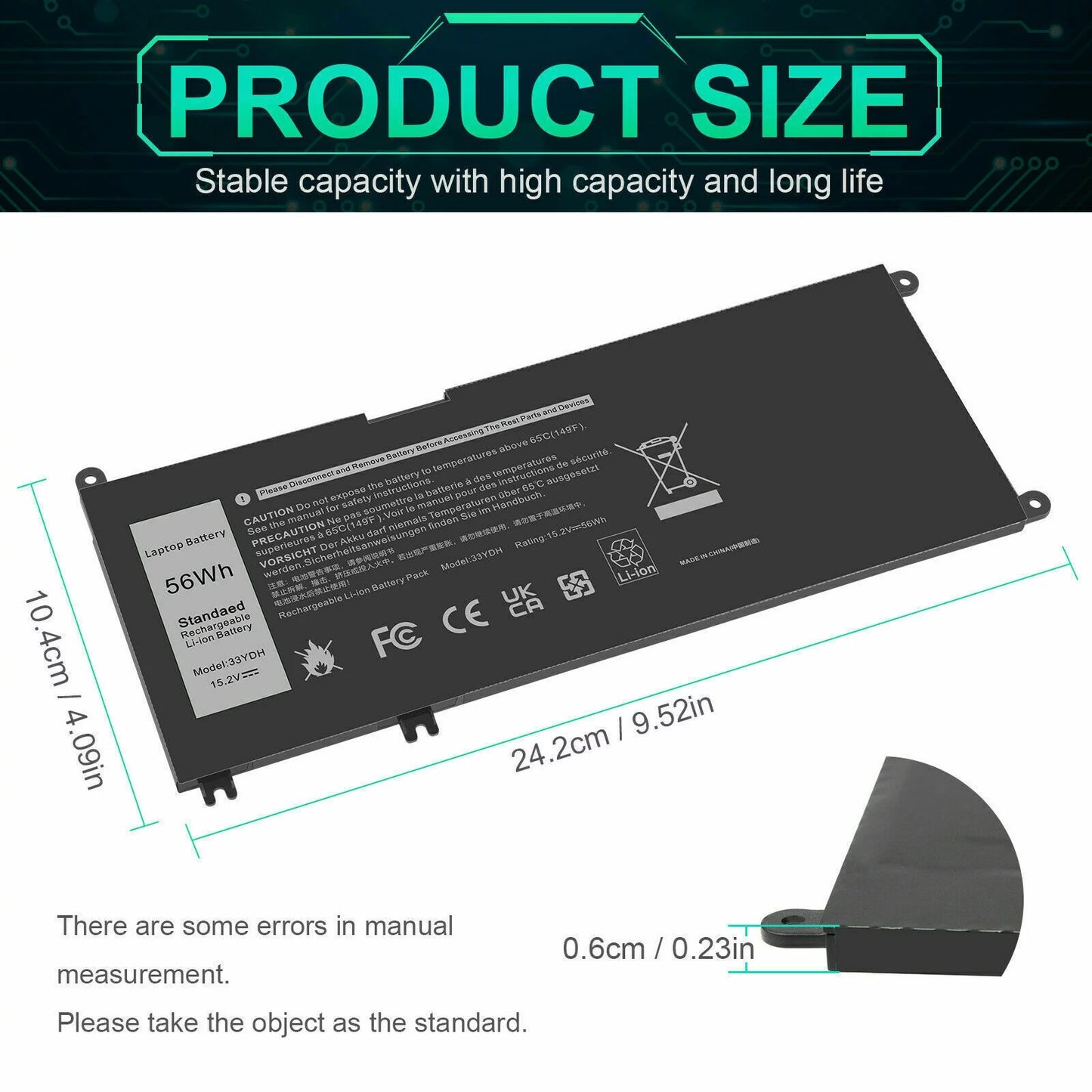 33ydh notebook computer battery for latitude series by dell 3380 3590 3580 3480 3490 w7nkd p30e001 us