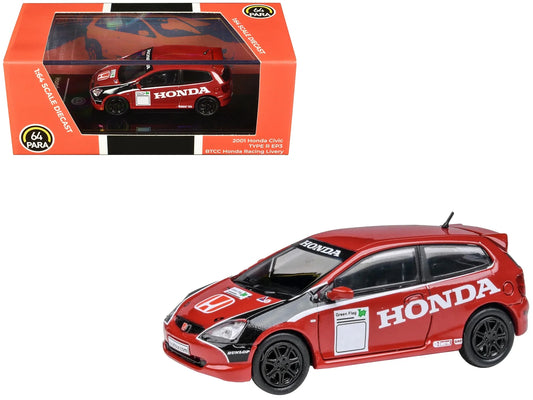 2001 honda civic type r ep3 red with graphics "btcc honda racing" 1/64 diecast model car by paragon models