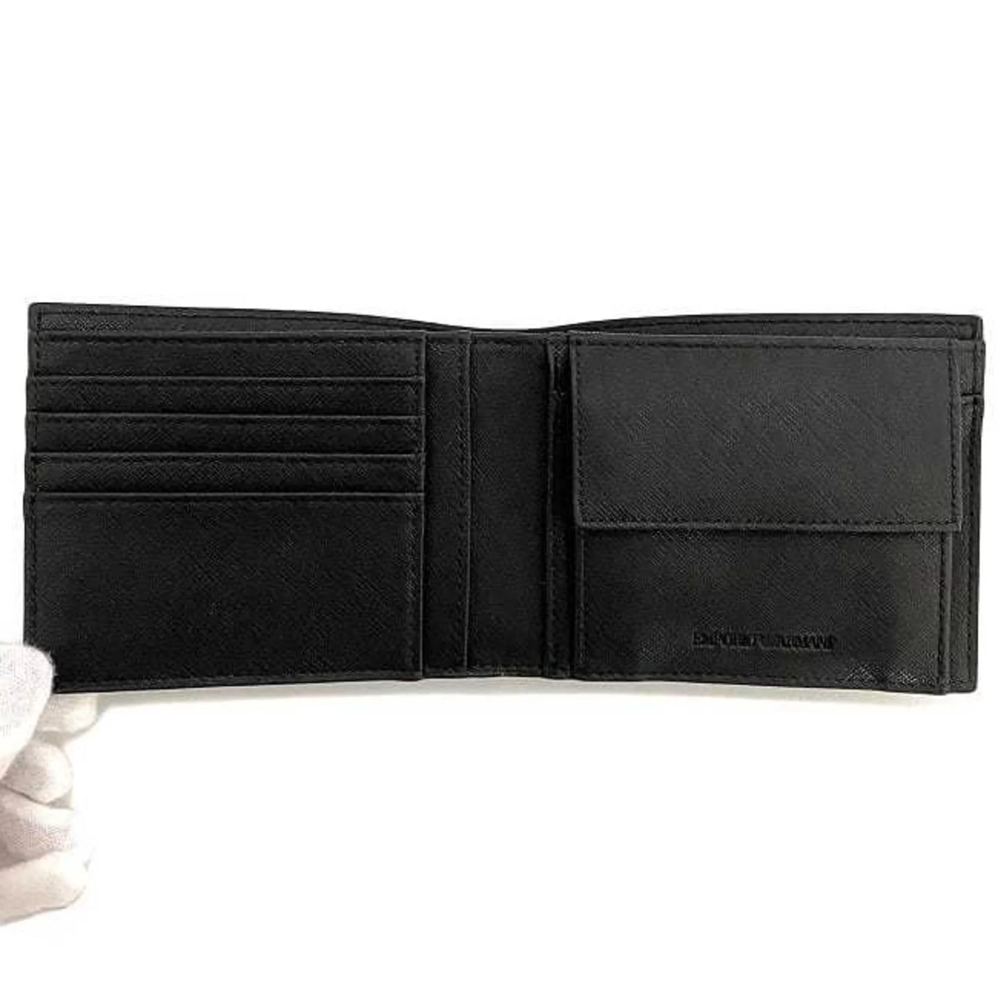 Pre-owned emporio armani folio wallet black white y4r165 leather emporio armani men's (like new)