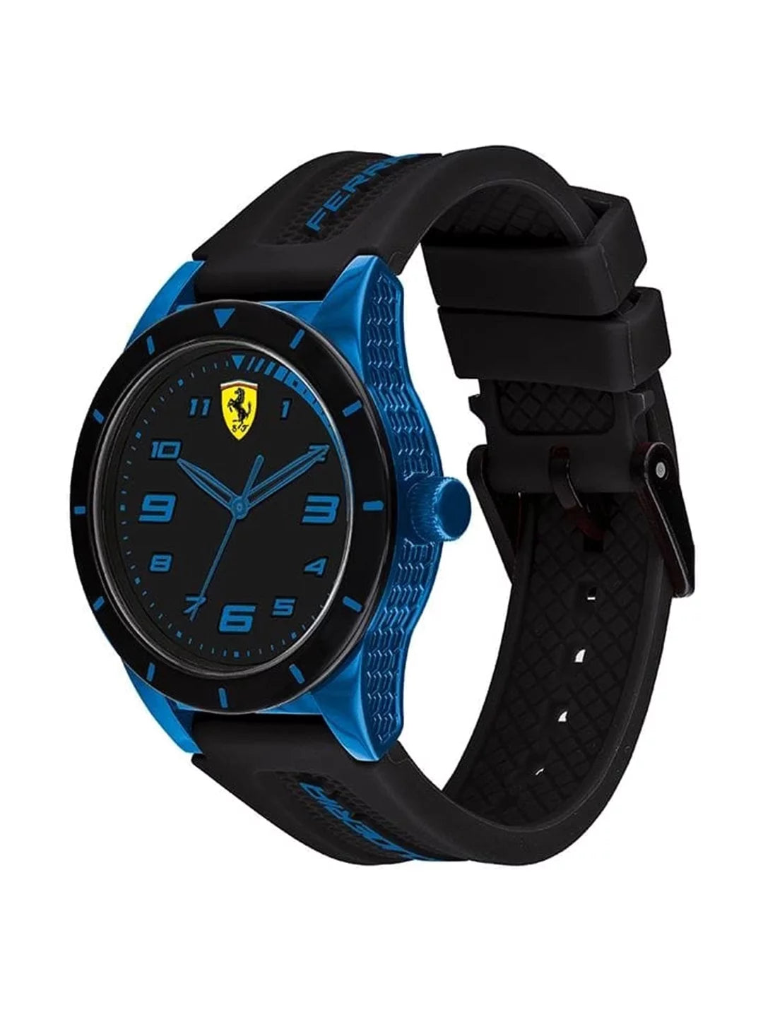 Ferrari men's redrev black/blue silicone strap watch, 34mm case