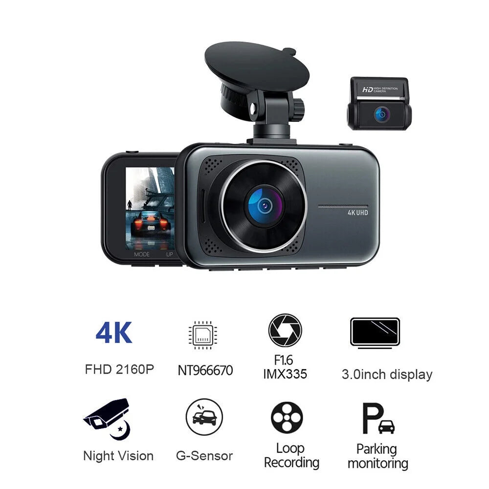 Onemayship 3 channel dual dash cam front rear 4k/2.5k+1080p 3.16" full hd   night vision wide angle wdr 24h parking mode support 256gb max