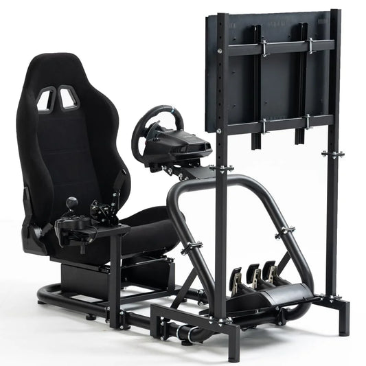 Supllueer g29 racing sim cockpit with tv stand & seat fit logitech g923 g920 fanatec thrustmaster