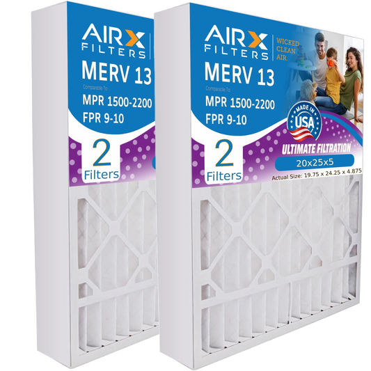 20x25x5 air filter merv 13 comparable to mpr 1500 - 2200 & fpr 9 compatible with generalaire 14201 premium usa made 20x25x5 furnace filter 2 pack by airx filters wicked clean air.