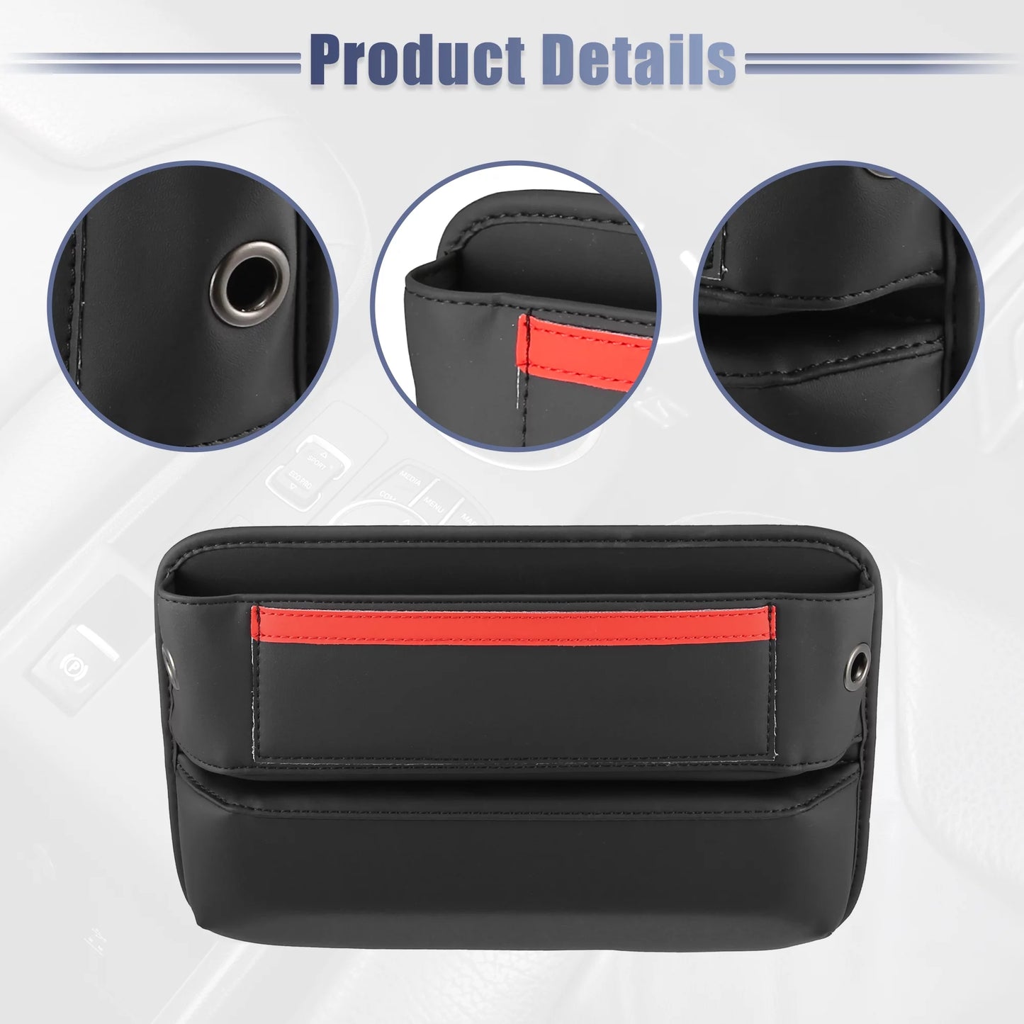 2pcs car seat gap filler multiple pockets car seat organizer console side pocket storage box black red