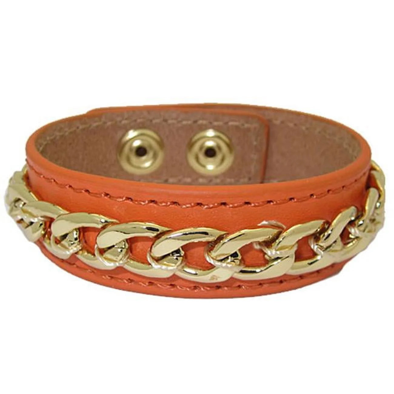 Designer jewelry  leather bracelet with chain accent - orange