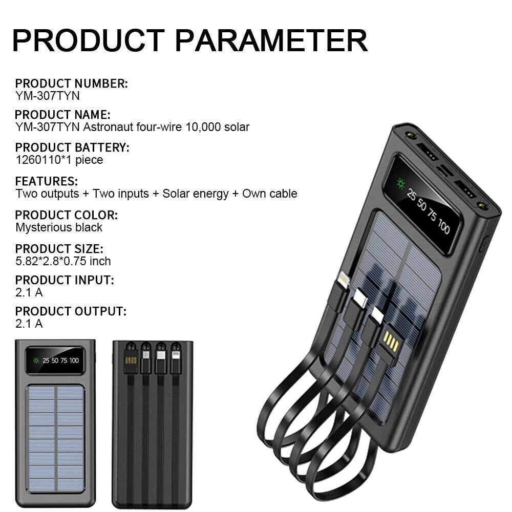 Waterproof solar power bank 9000000mah portable external battery charger