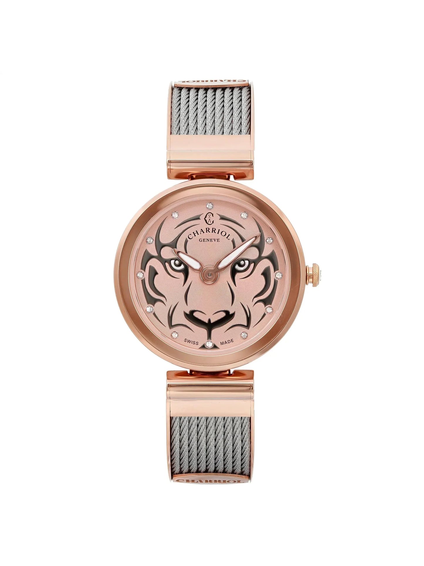 Pre-owned charriol forever tiger steel ladies watch fe32.102.029 (like new)