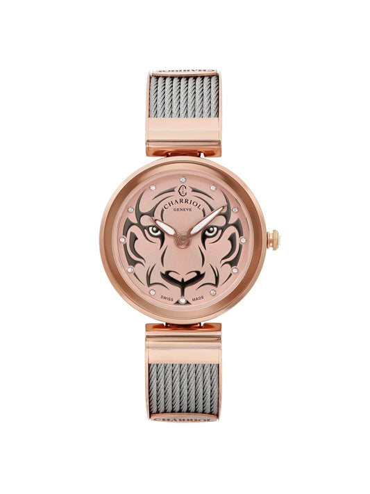 Pre-owned charriol forever tiger steel ladies watch fe32.102.029 (like new)